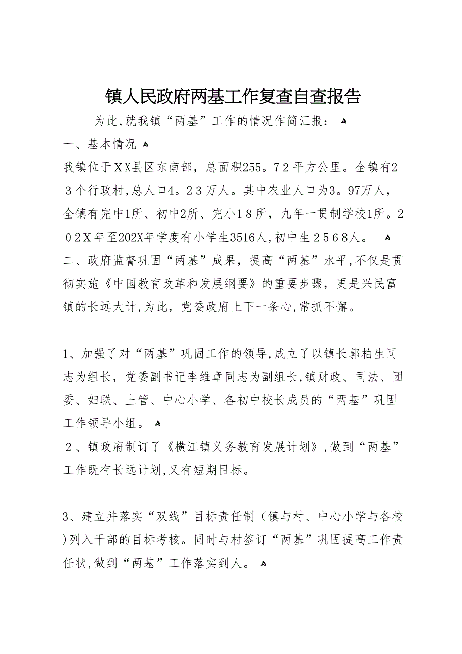 镇人民政府两基工作复查自查报告_第1页