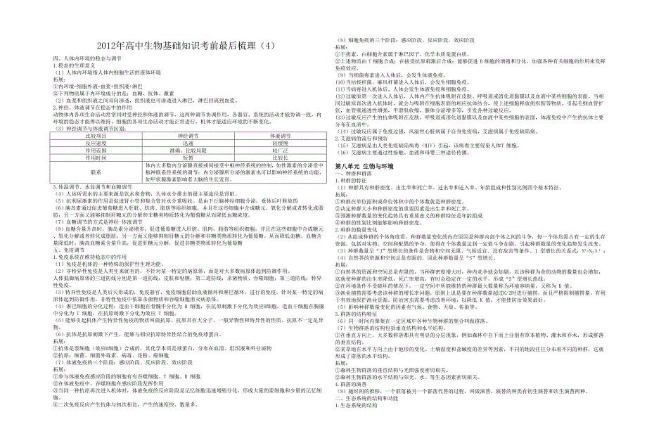 高中生物基础知识考前最后梳理4_第1页
