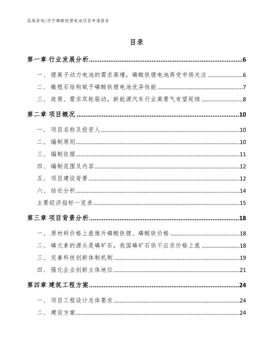 济宁磷酸铁锂电池项目申请报告（模板范文）_第1页