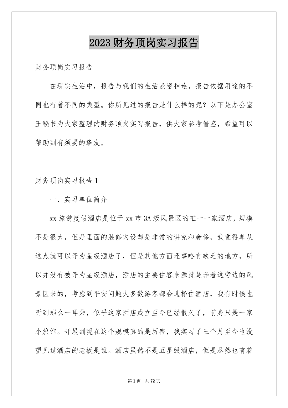 2023年财务顶岗实习报告范文.docx_第1页