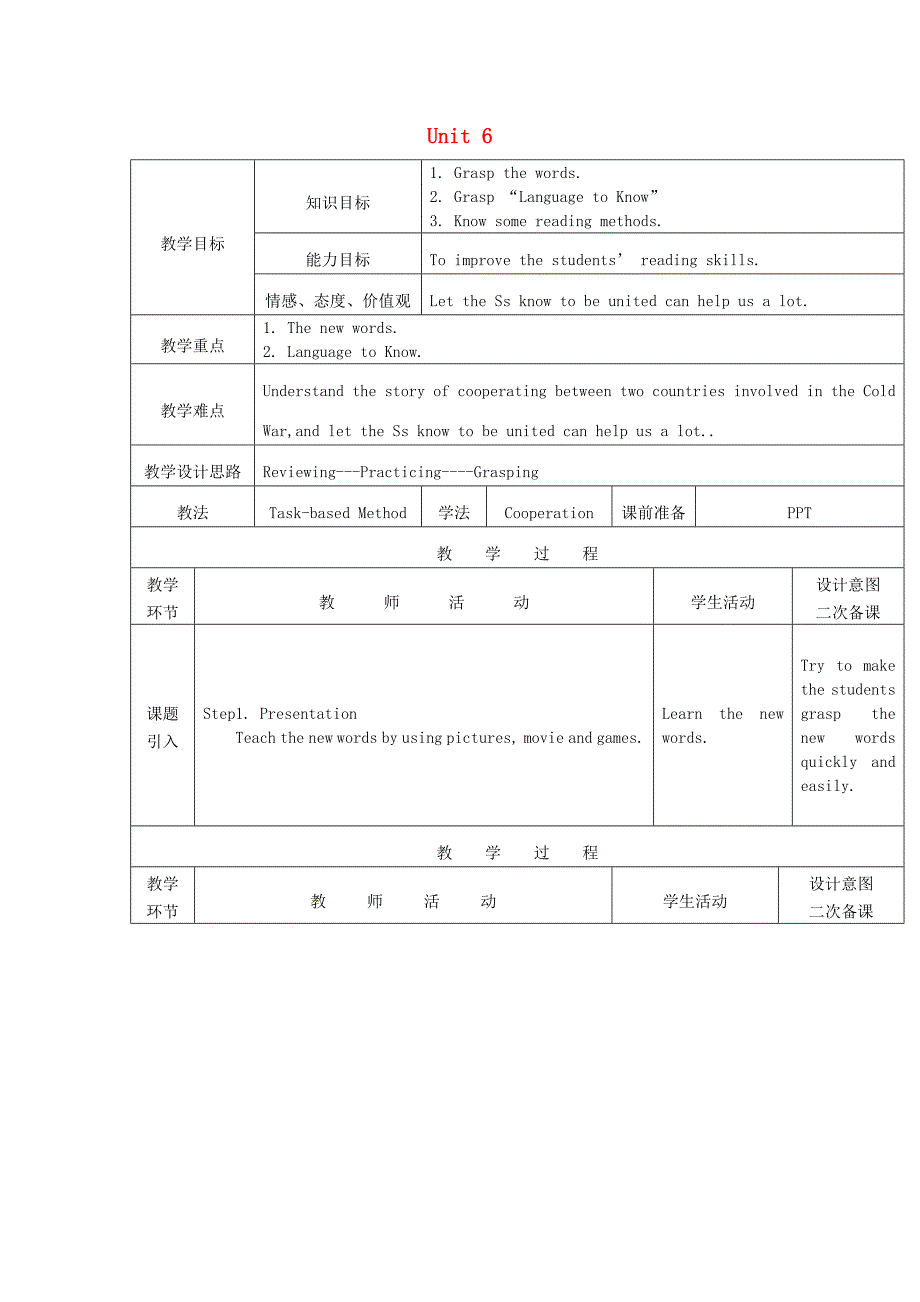 黑龙江省哈尔滨市第四十七中学九年级英语上册Unit6AUnitedEffortReading教案教科版五四制_第1页