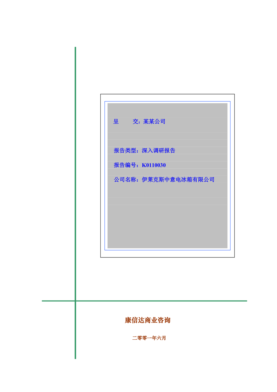 某电冰箱有限公司深入调研报告范本_第1页