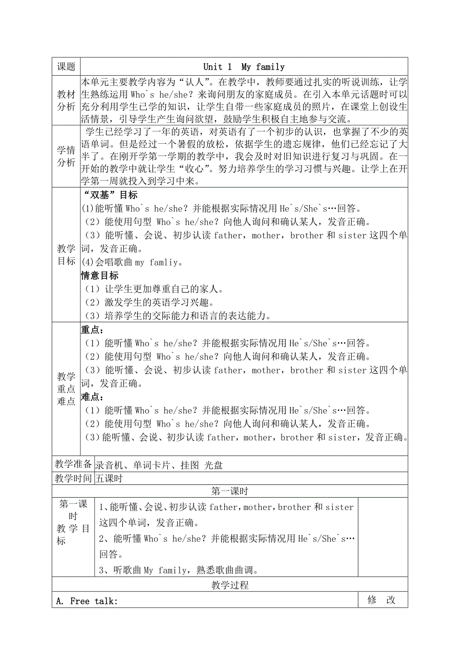 牛津英语2A二年级上册教案Unit1_第1页