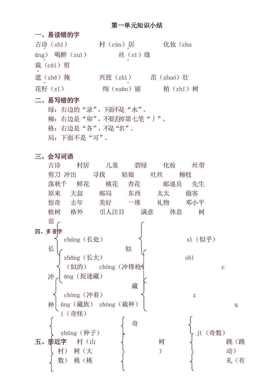 2021年春新版部编版二年级语文下册全册单元知识点汇总_第1页