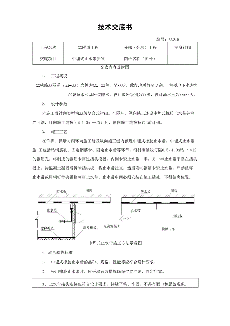 隧道工程中埋式止水带安装技术交底_第1页