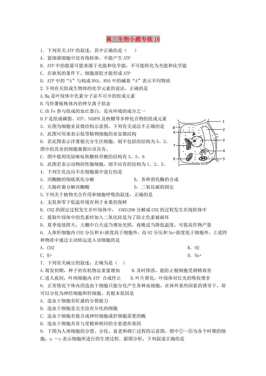 高三生物小题专练16_第1页