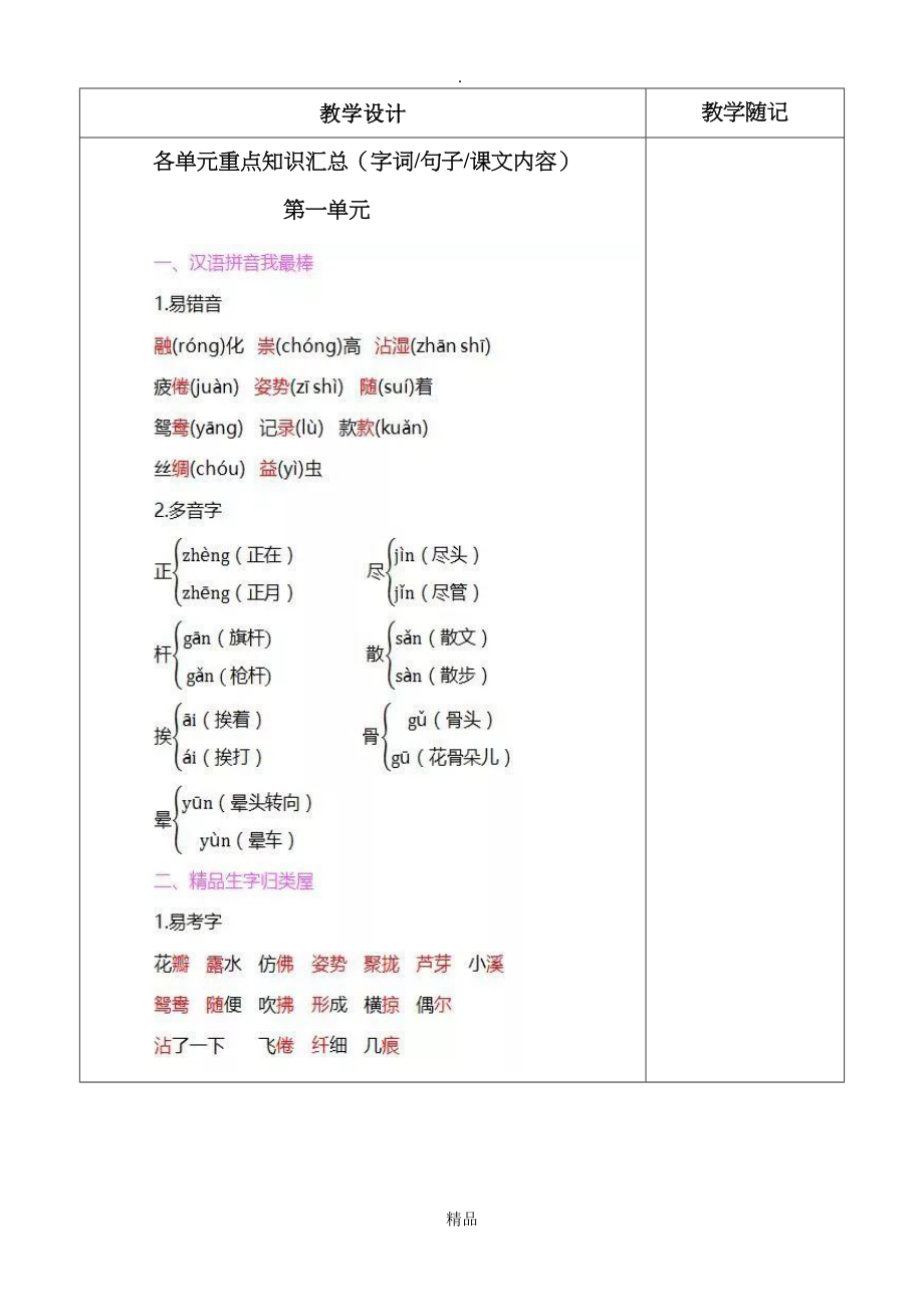 部编版小学语文三年级下册期末复习教案_第1页