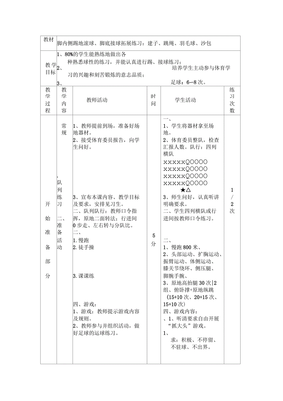 山区初中学校足球课教案_第1页