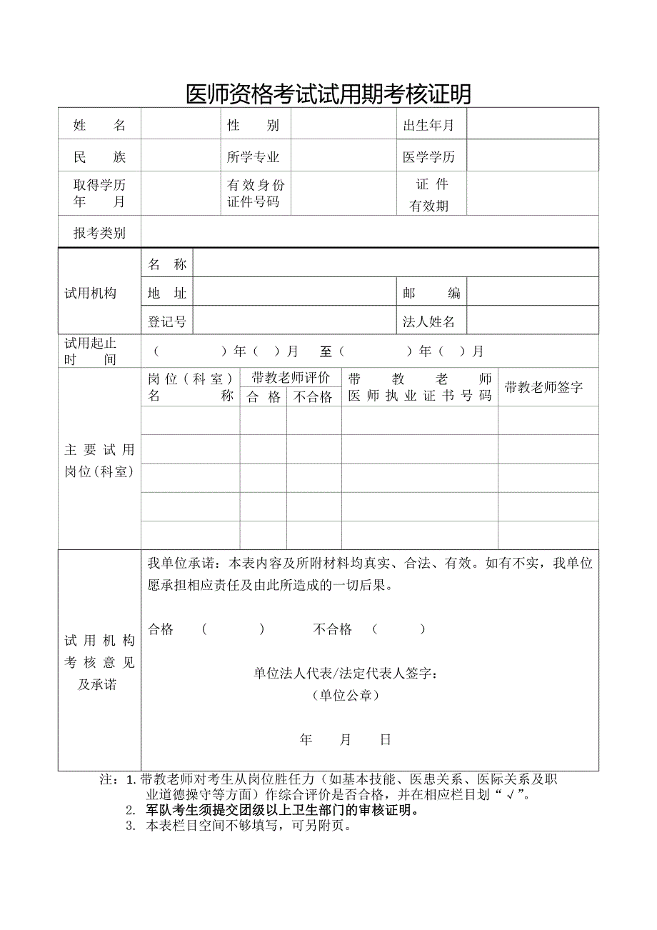 医师资格考试试用期考核证明.doc_第1页