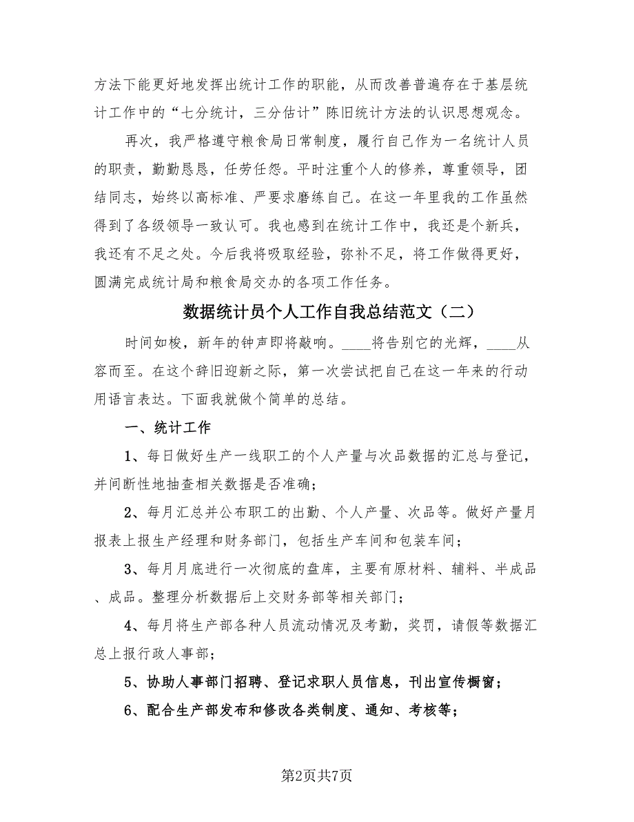 数据统计员个人工作自我总结范文（3篇）.doc_第2页