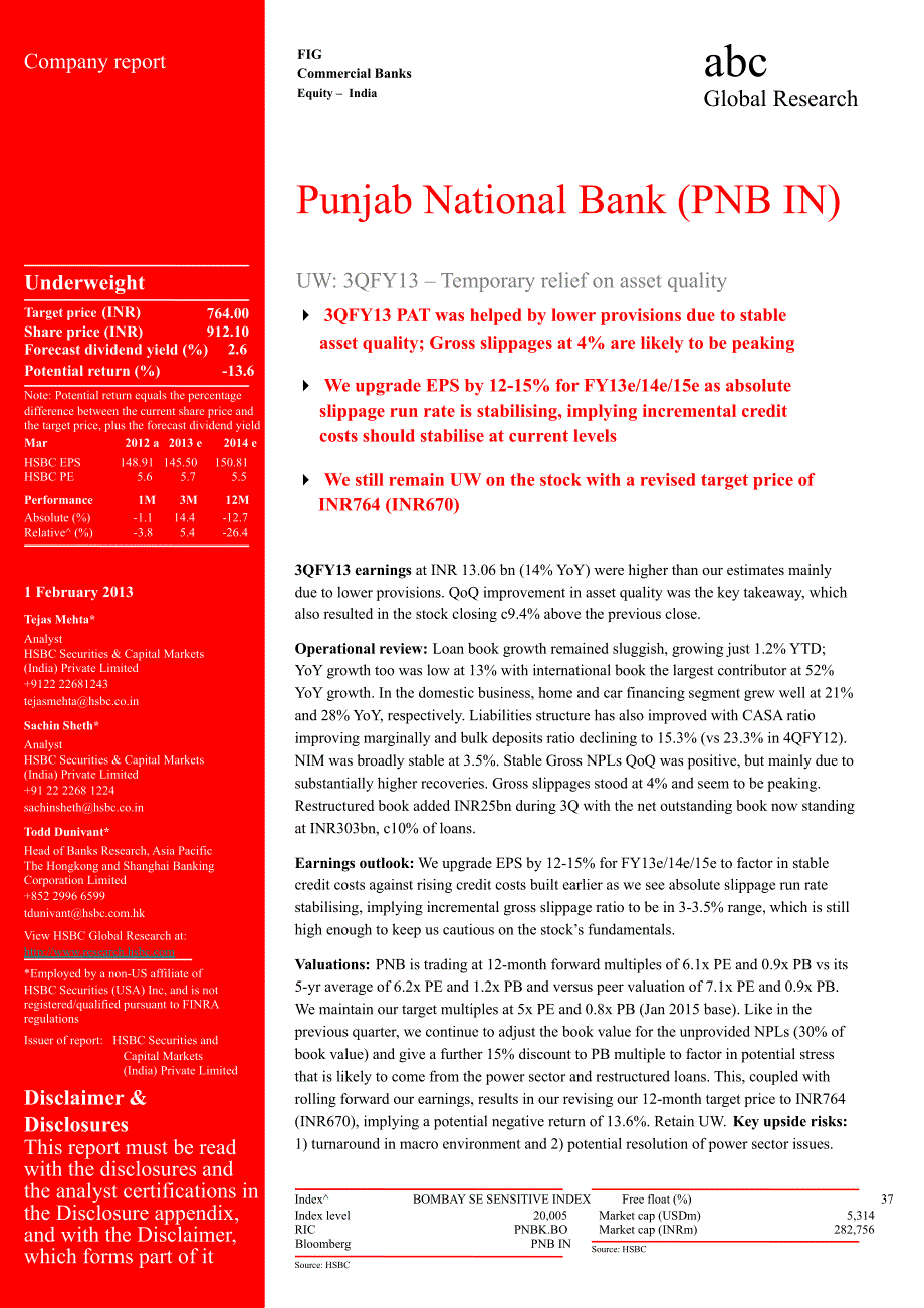 PUNJABNATIONALBANK(PNB.IN)：UW：3QFY13TEMPORARYRELIEFONASSETQUALITY0201_第1页