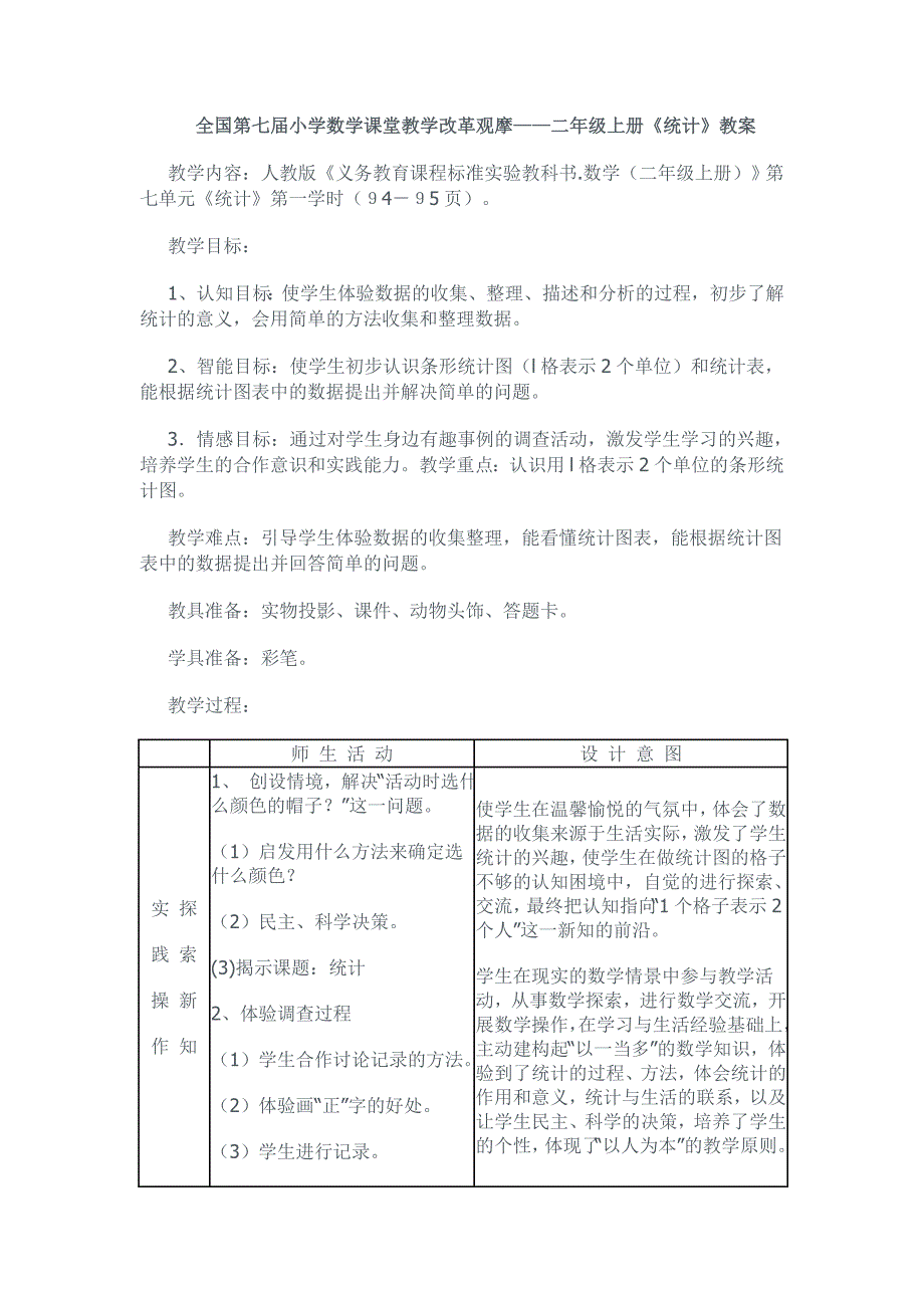 全国第七小学数学课堂教学改革观摩统计教案1_第1页