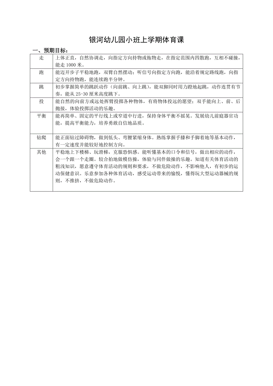 银河幼儿园小班上学期体育课_第1页