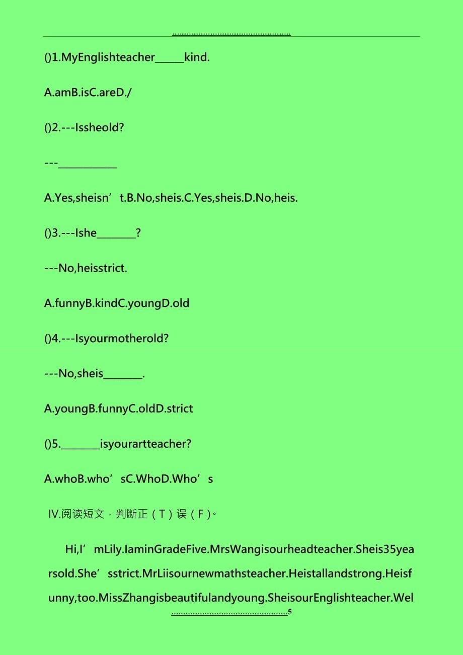 PEP人教版小学英语五年级上册每课一练课堂同步试题全册_第5页