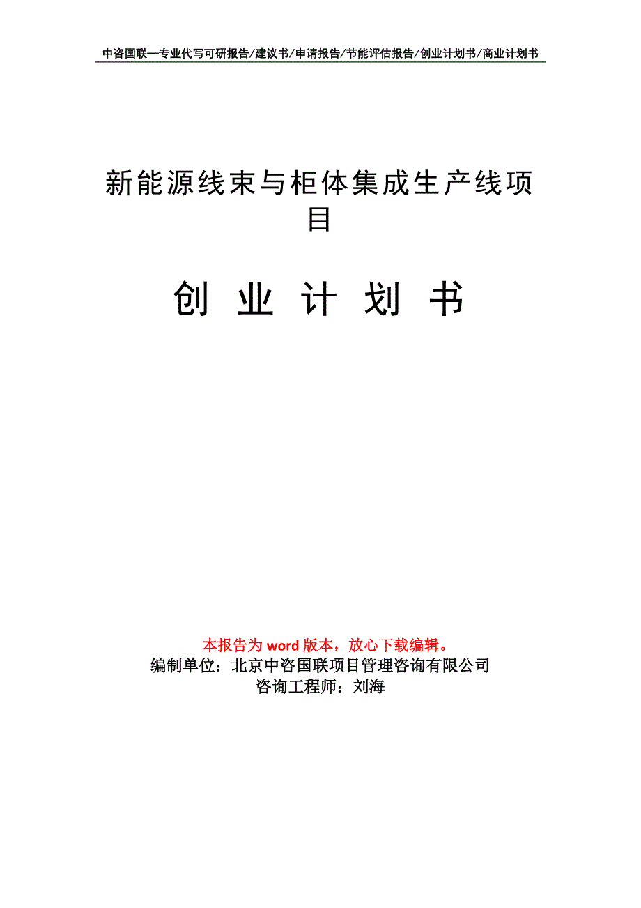 新能源线束与柜体集成生产线项目创业计划书写作模板_第1页