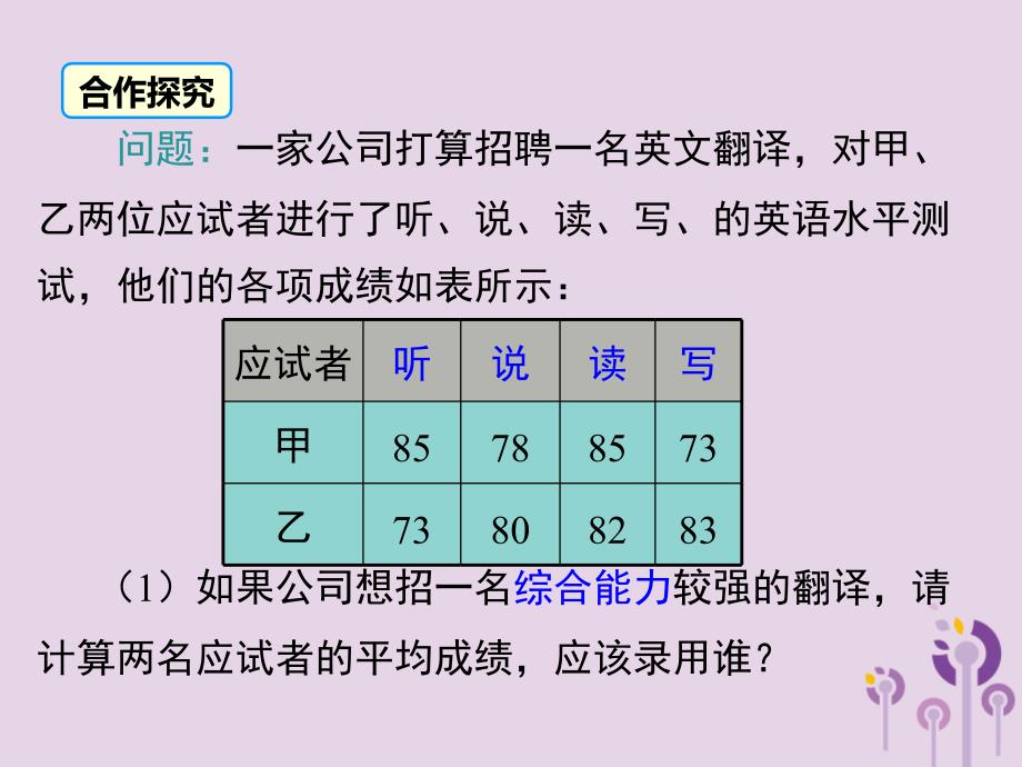 2019春八年级数学下册 第二十章 数据的分析 20.1 数据的集中趋势 20.1.1 第1课时 平均数和加权平均数教学课件 （新版）新人教版_第5页