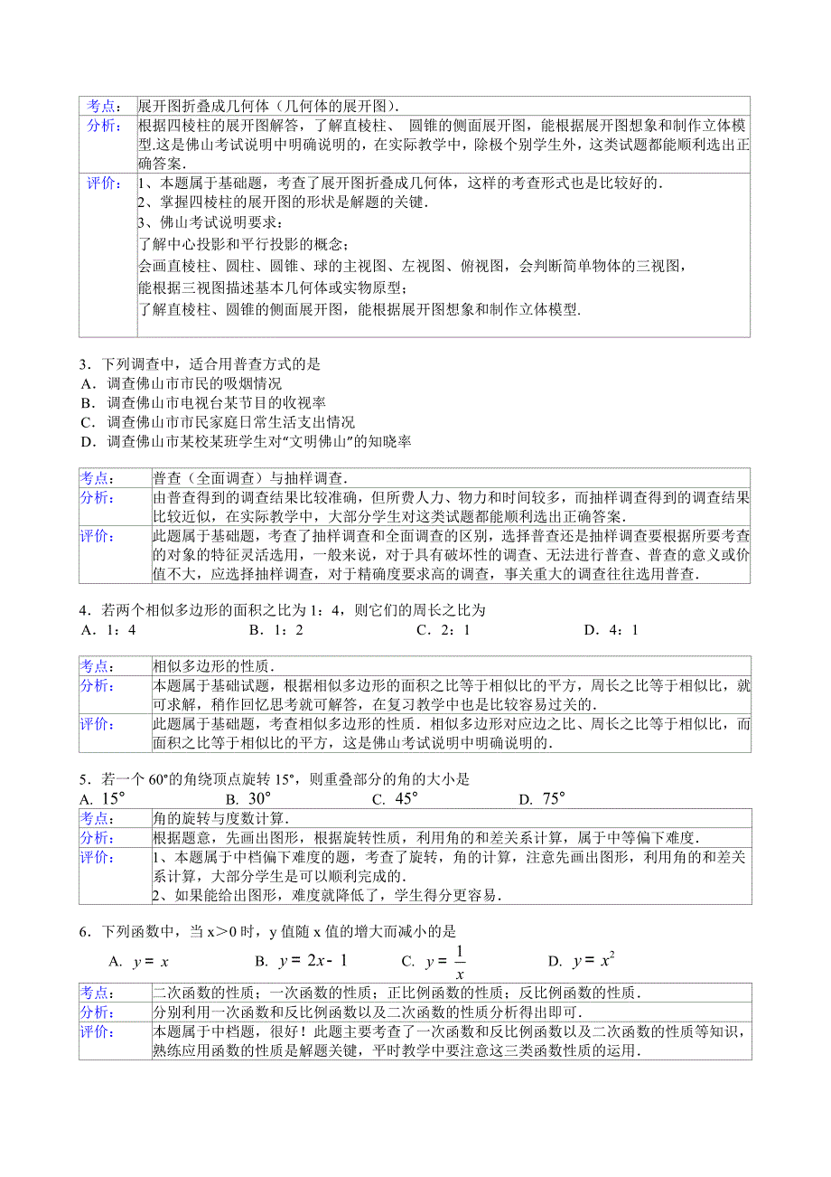 2014年佛山市高中阶段学校招生考试数学试题分析.doc_第2页