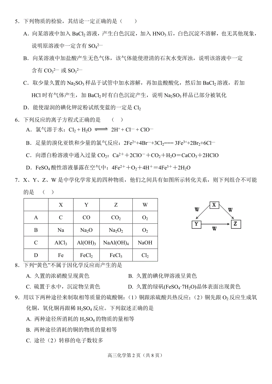 东营市一中级高三第一学期第一次考试(元素化合物全部)_第2页