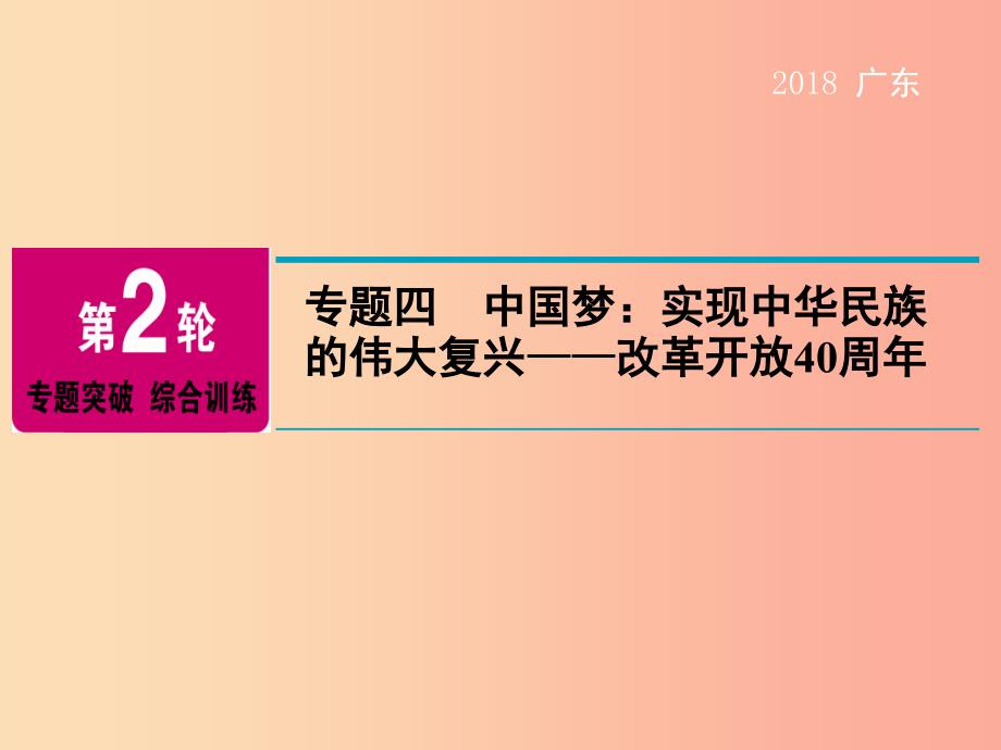 中考历史总复习 第2轮 专题突破 综合训练 专题四 中国梦：实现中华民族的伟大复兴—改革开放40周年.ppt_第1页