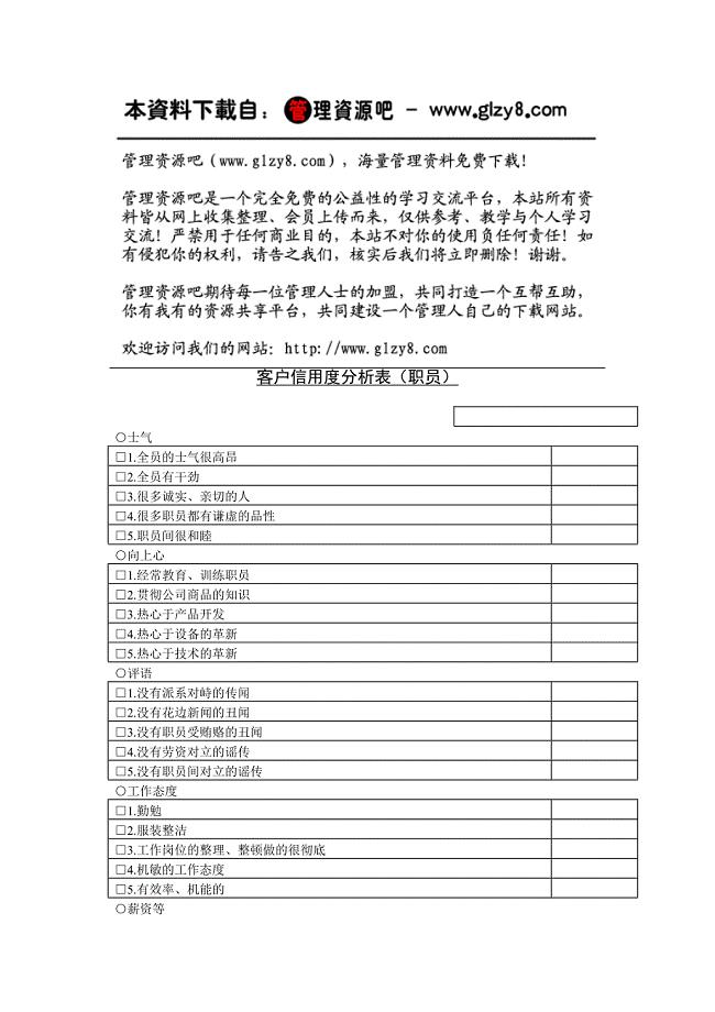 客户信用度分析表（职员）