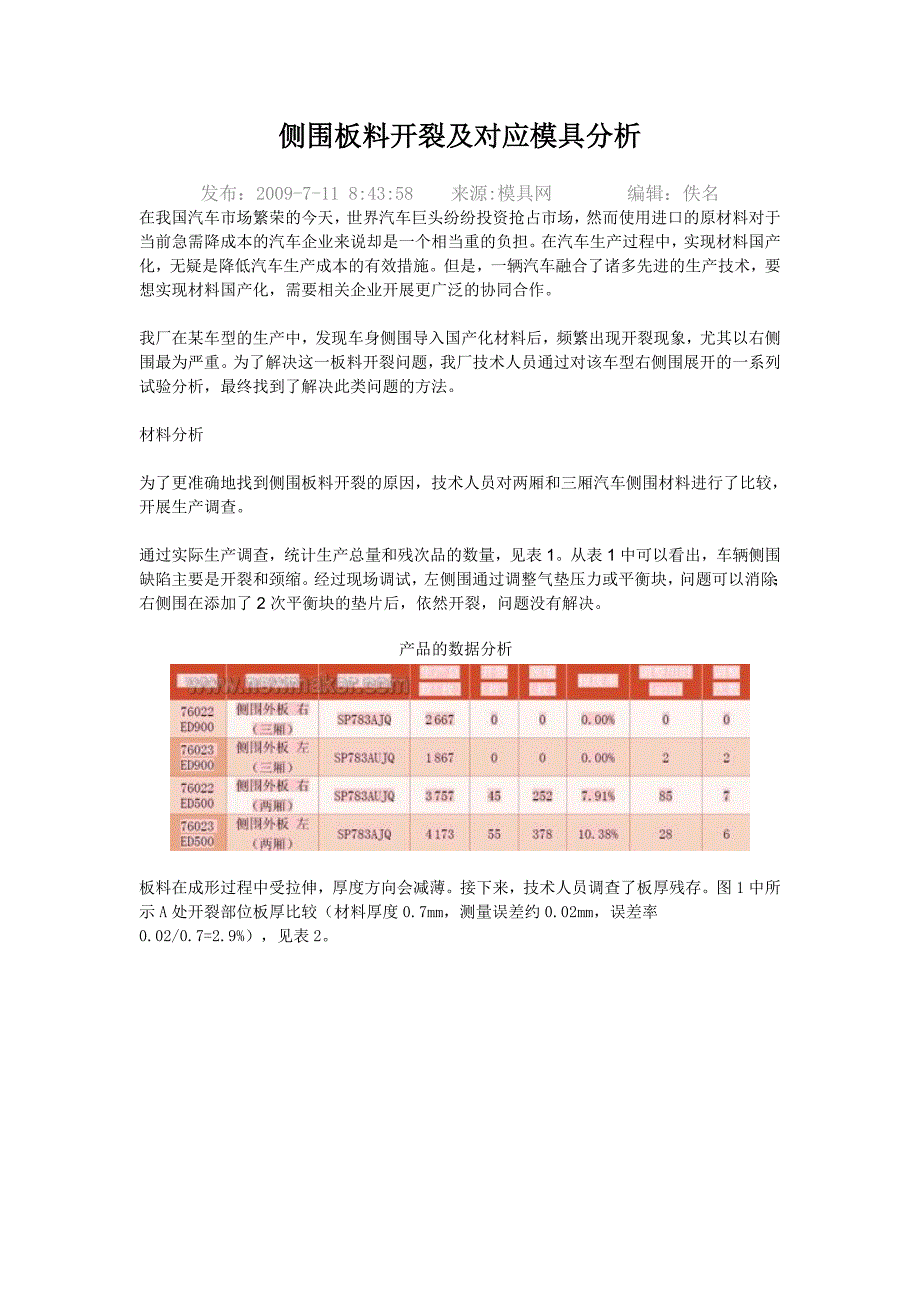 侧围板料开裂及对应模具分析.doc_第1页