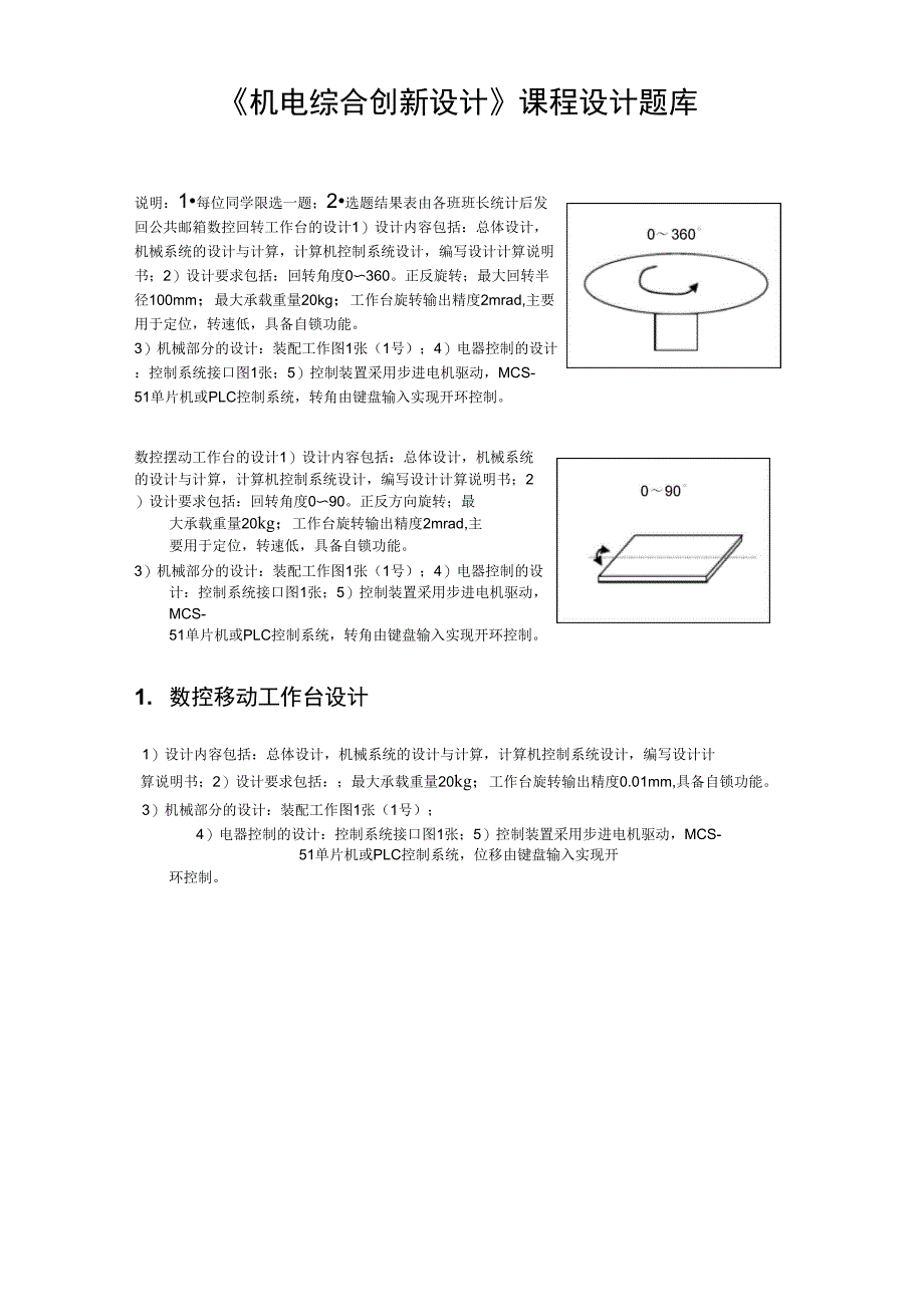 《机电综合创新设计》课程设计题库2015秋_第1页