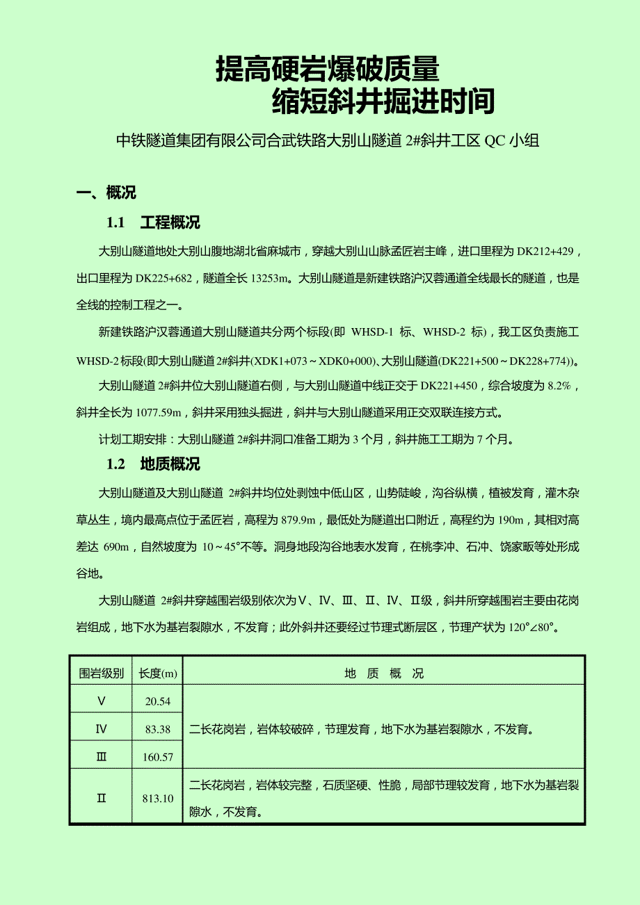 大别山隧道2#斜井QC成果汇报材料-原稿_第1页