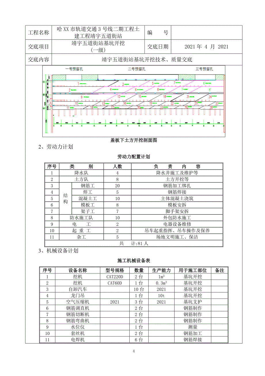 地铁车站基坑开挖技术质量交底一级范本_第4页