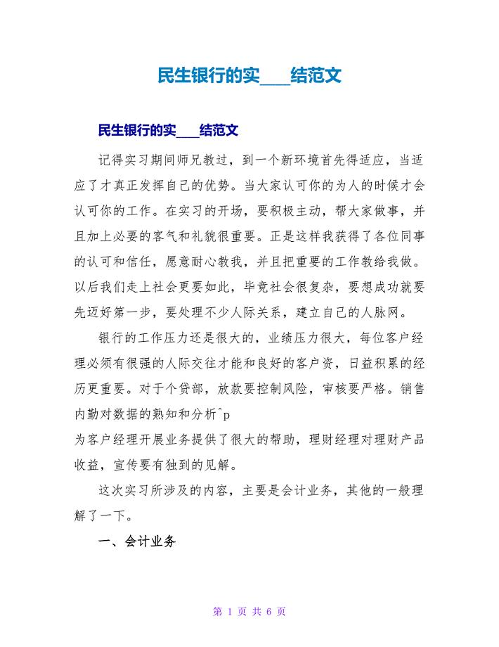 民生银行的实习总结范文.doc