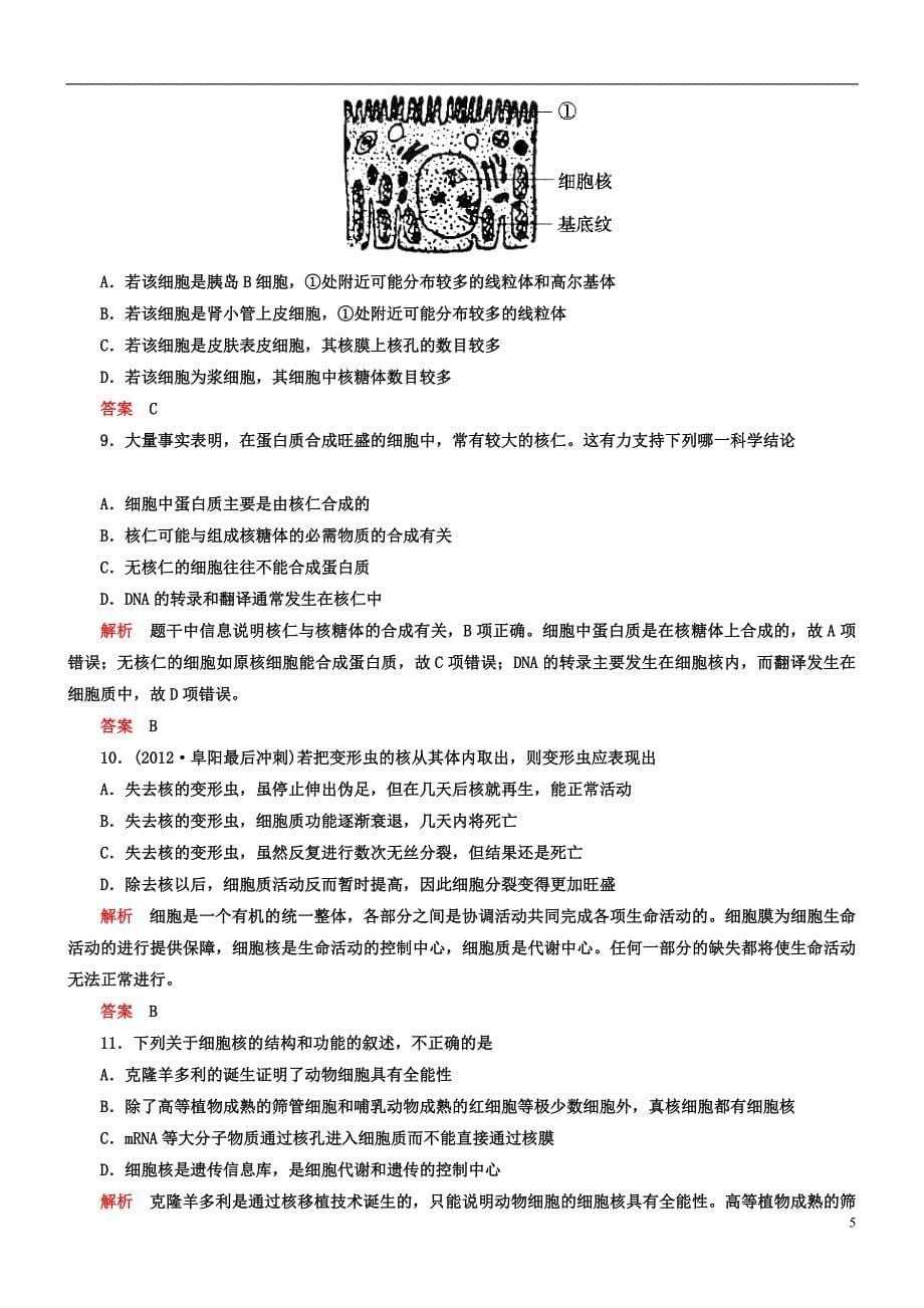 【导学教程】高考生物第一轮复习 第二单元第7讲 细胞核——系统的控制中心知能达标训练.DOC_第5页