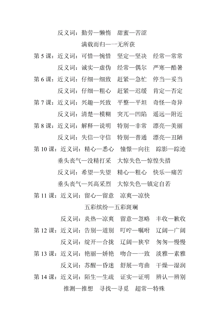 三年级语文上册归类复习(四字词、近义词、反义词_第4页