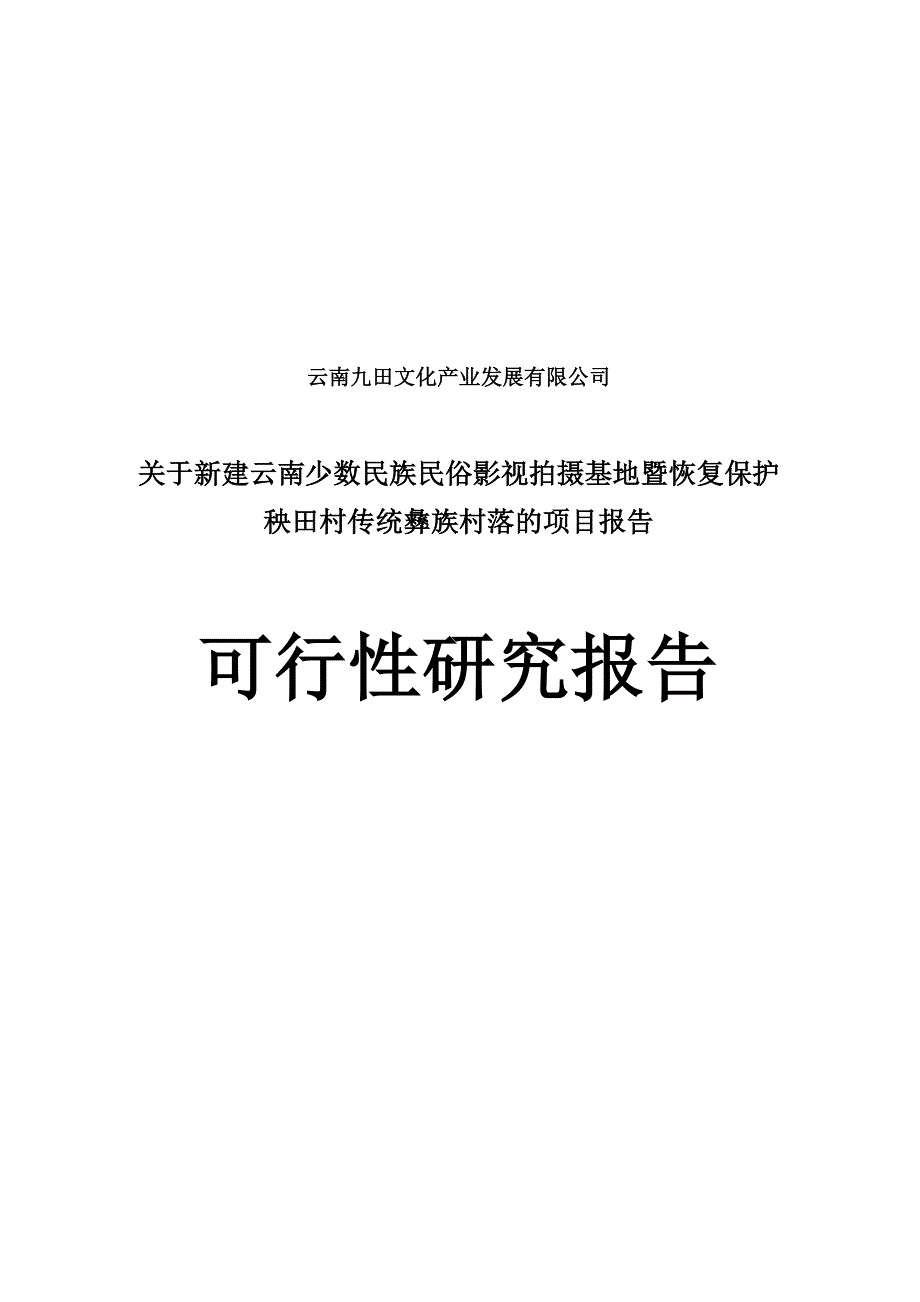 云南省民俗文化影视基地建设可行性研究报告_第1页