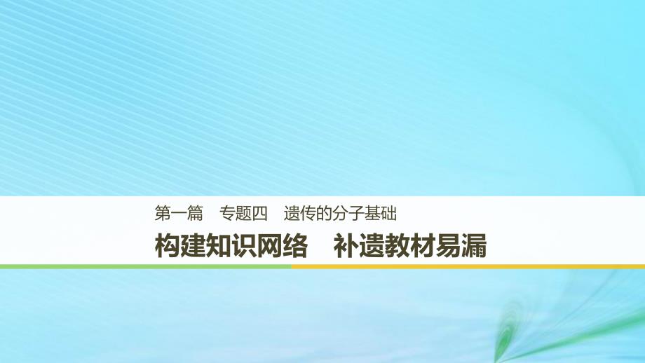 （江苏专用）高考生物二轮复习 专题四 遗传的分子基础 构建知识网络 补遗教材遗漏课件_第1页