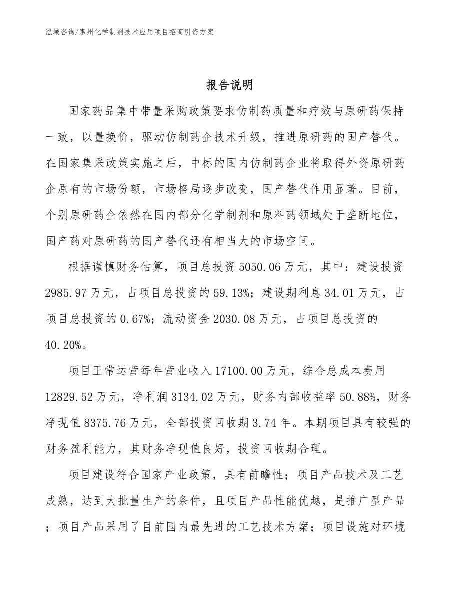 惠州化学制剂技术应用项目招商引资方案_第5页