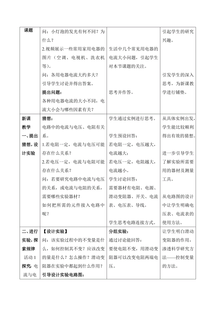 电流与电压和电阻的关系(教学设计)罗巧玲_第2页