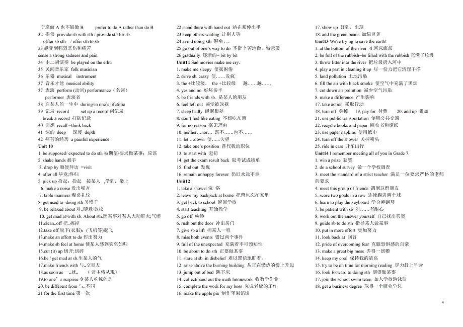 新目标九年级英语1-14单元短语大全_第4页
