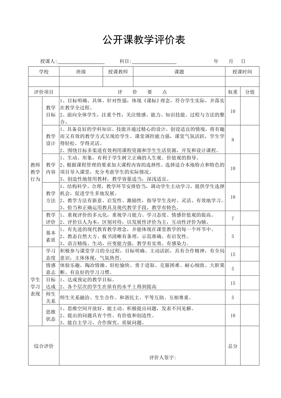 公开课教学评价表_第1页