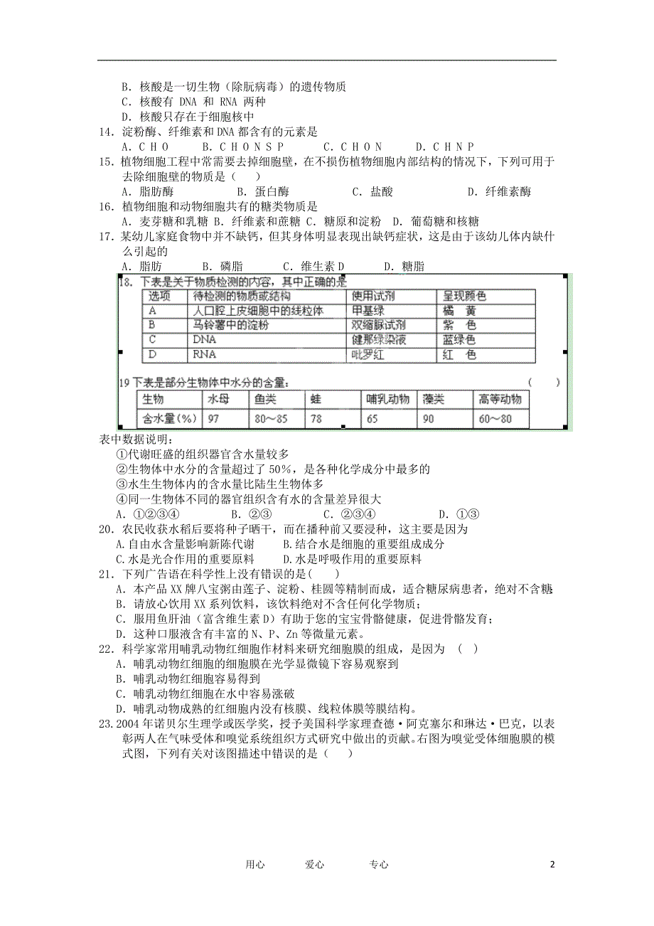 甘肃省永昌县高二生物上学期期中考试试题新人教版_第2页