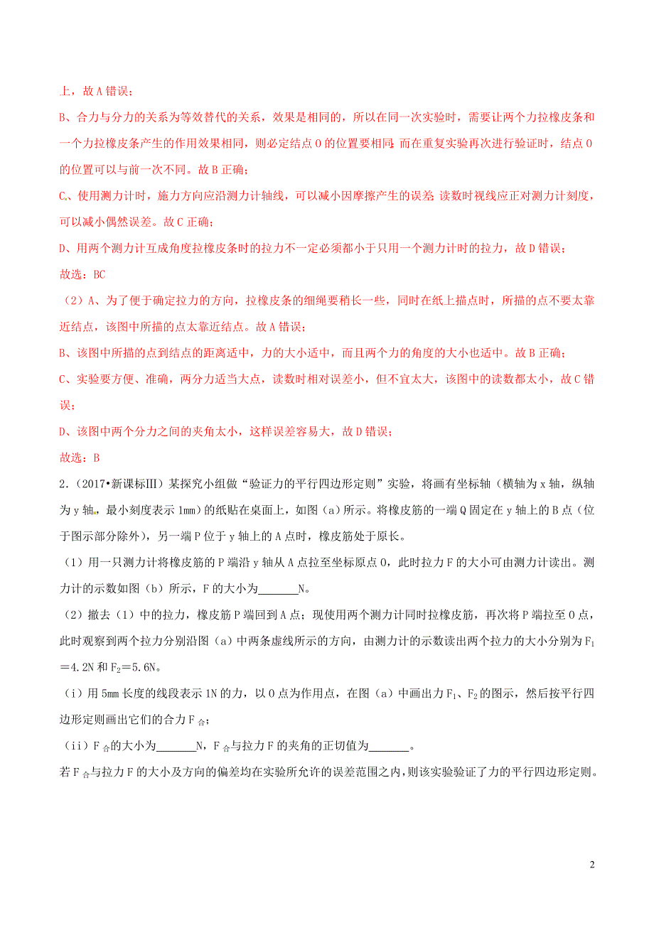 2019年高考物理一轮复习 专题05 验证力的平行四边形定则（含解析）_第2页