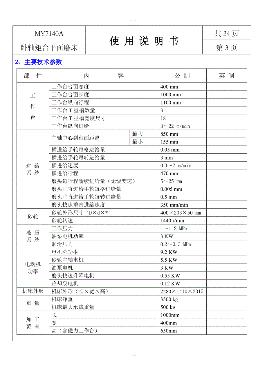 卧轴矩台平面磨床使用说明书_第3页