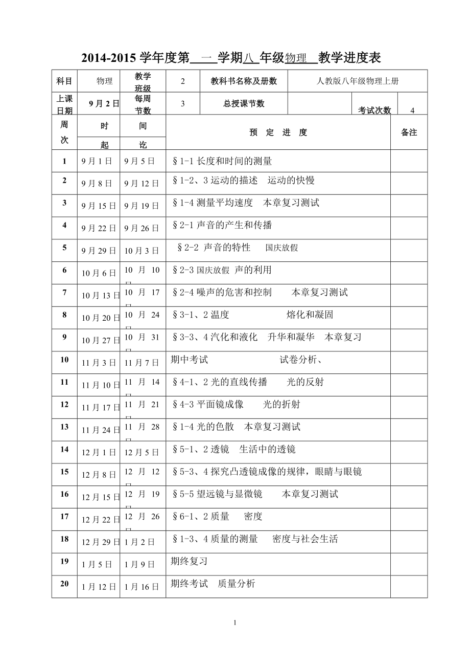 新人教版八年级物理上册电子教案_第1页