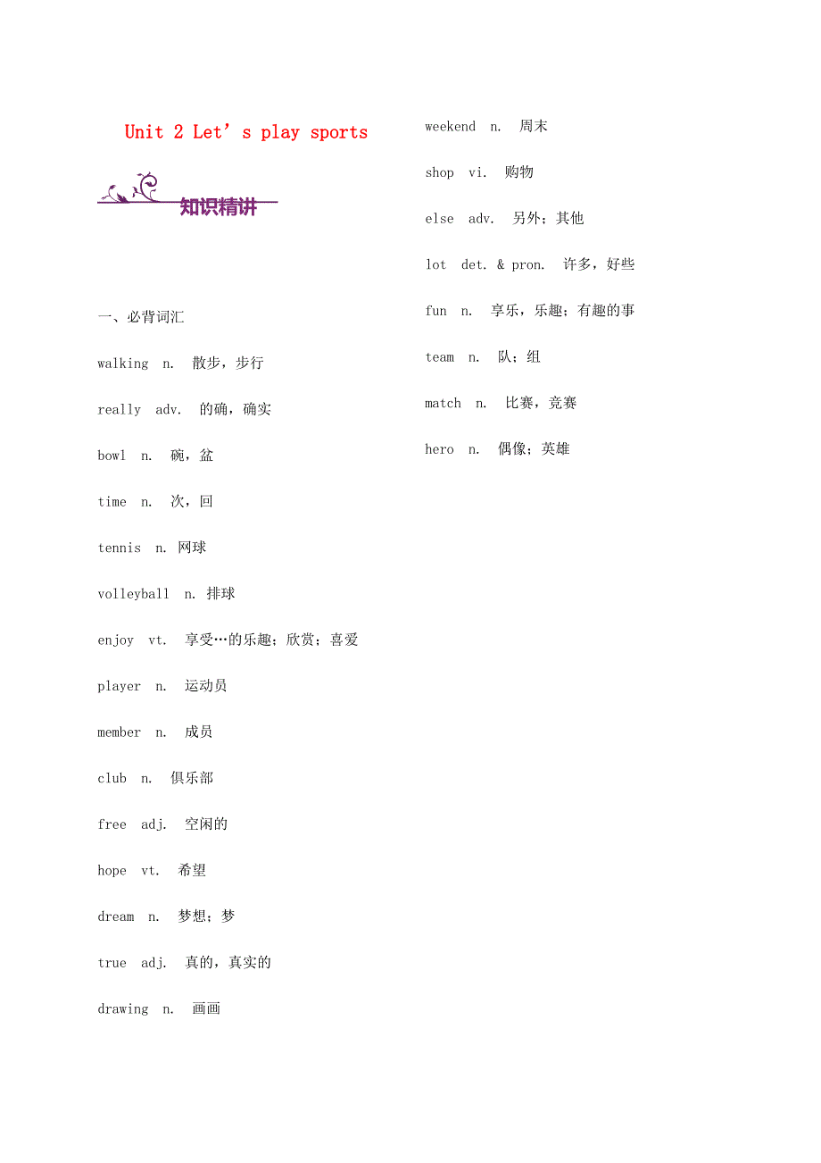 七年级英语上册Unit2Let’splaysports词汇与语法基础训练新版牛津版_第1页