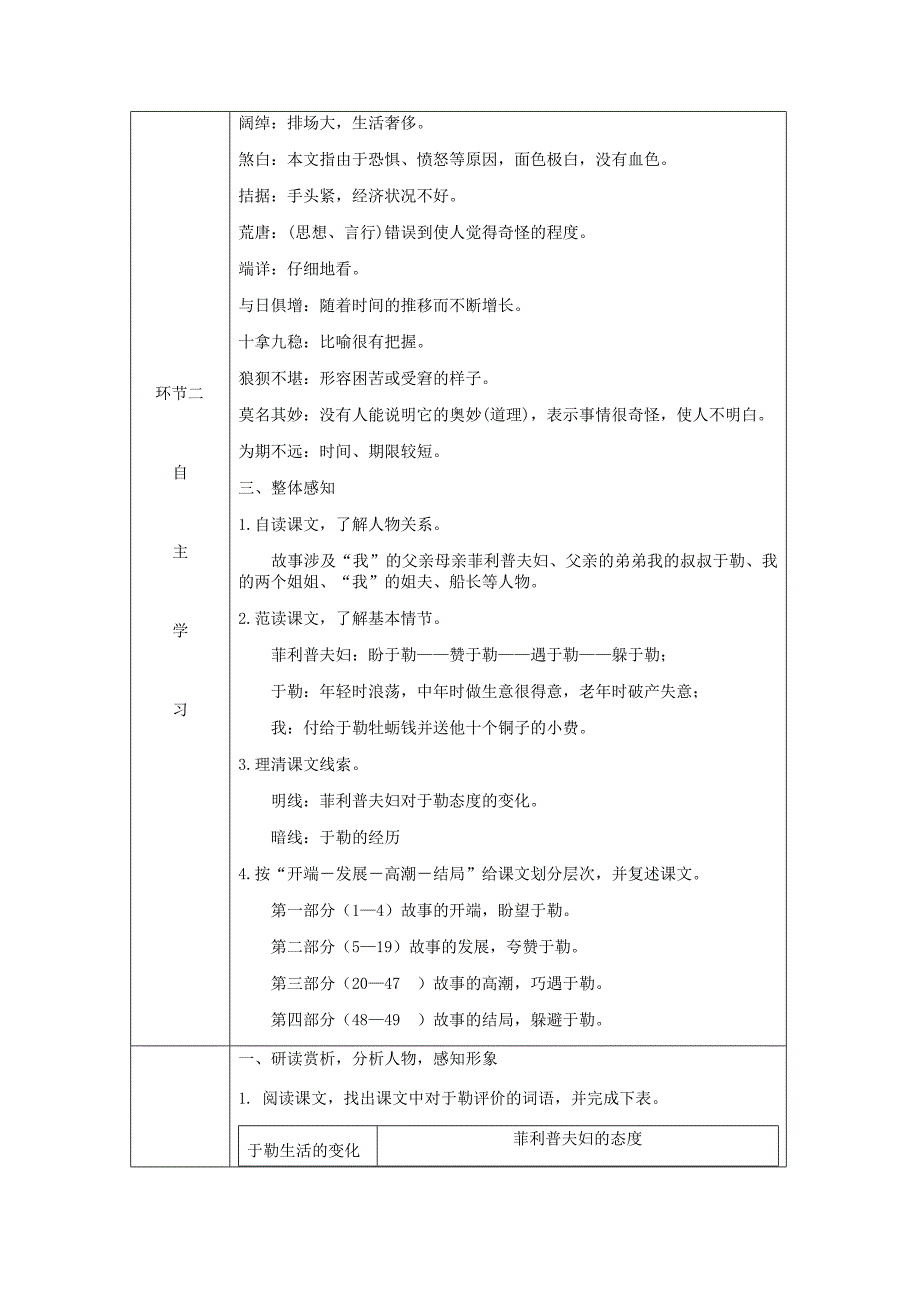 2020九年级语文上册第四单元15我的叔叔于勒教案人教版_第3页