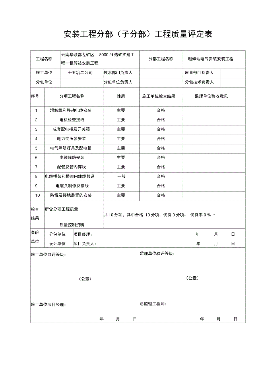 粗碎站安装工程分部工程质量评定表_第2页