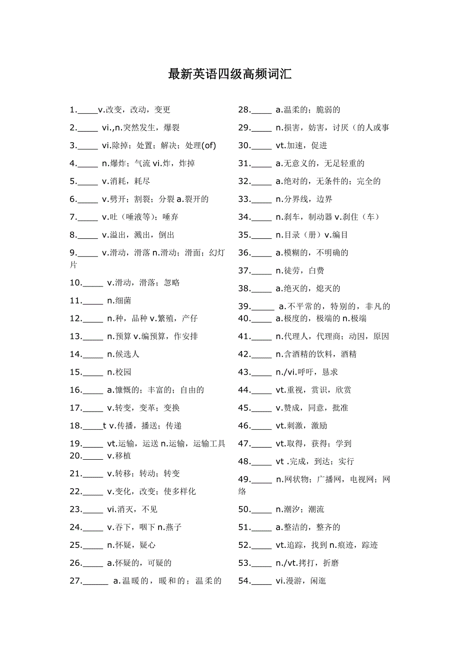 9四级高频词汇 - 留白.doc_第1页