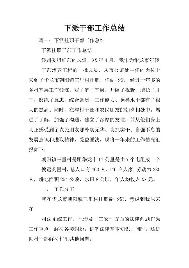 下派干部工作总结