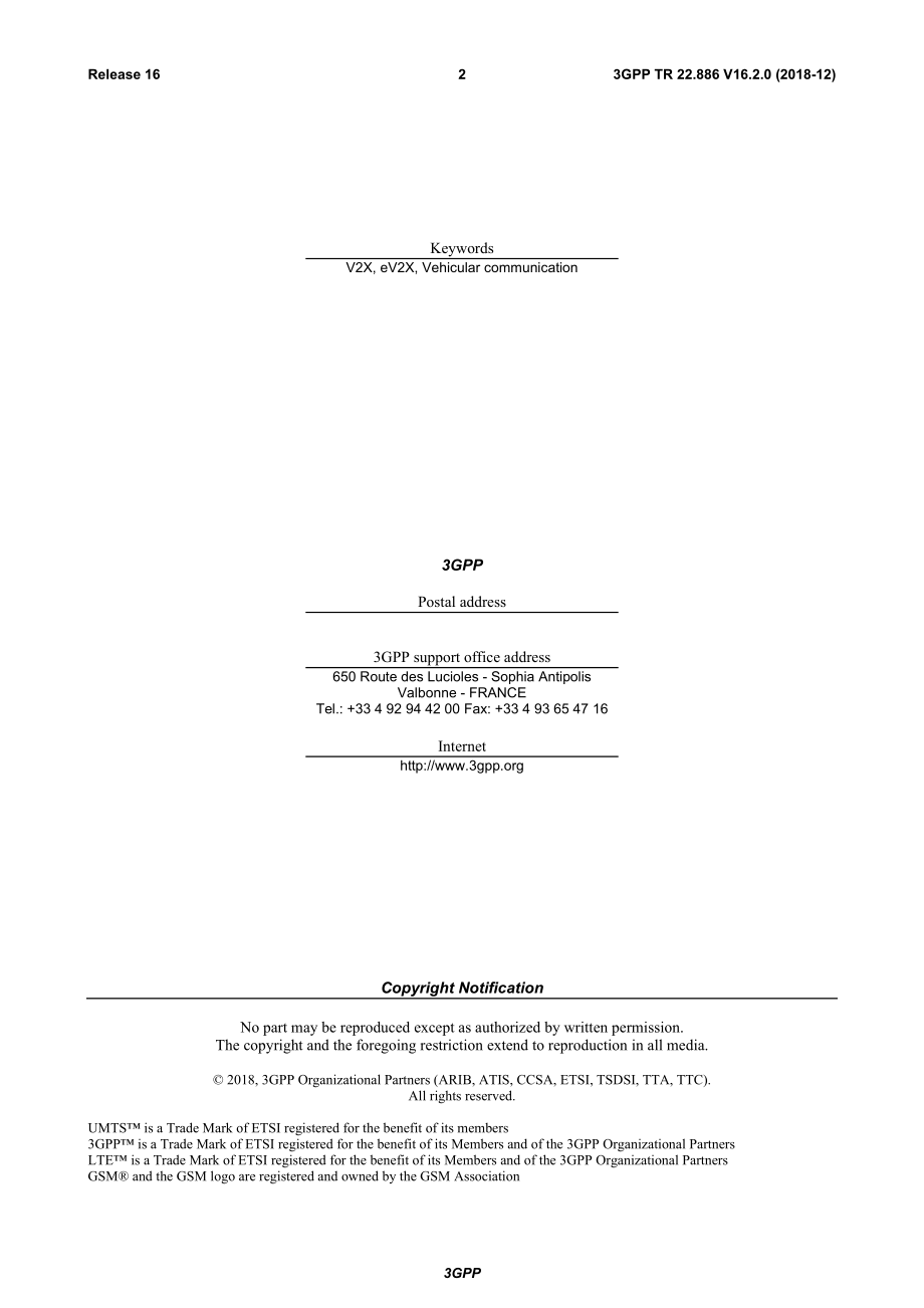 TR 22.886 V16.2.0 (2018-12) Study on enhancement of 3GPP Support for 5G V2X Services_第2页