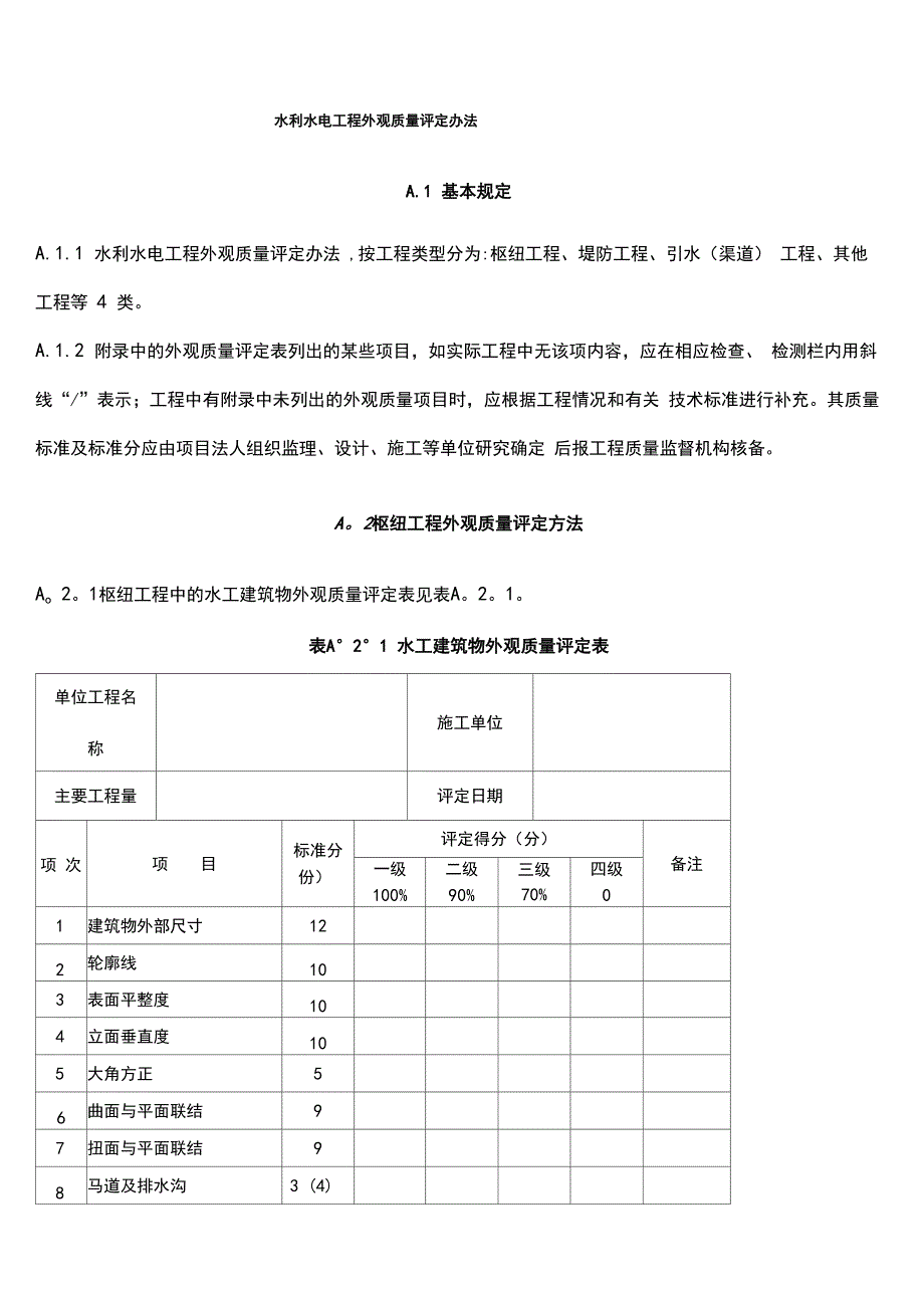 水利水电工程外观质量评定办法及表格_第1页