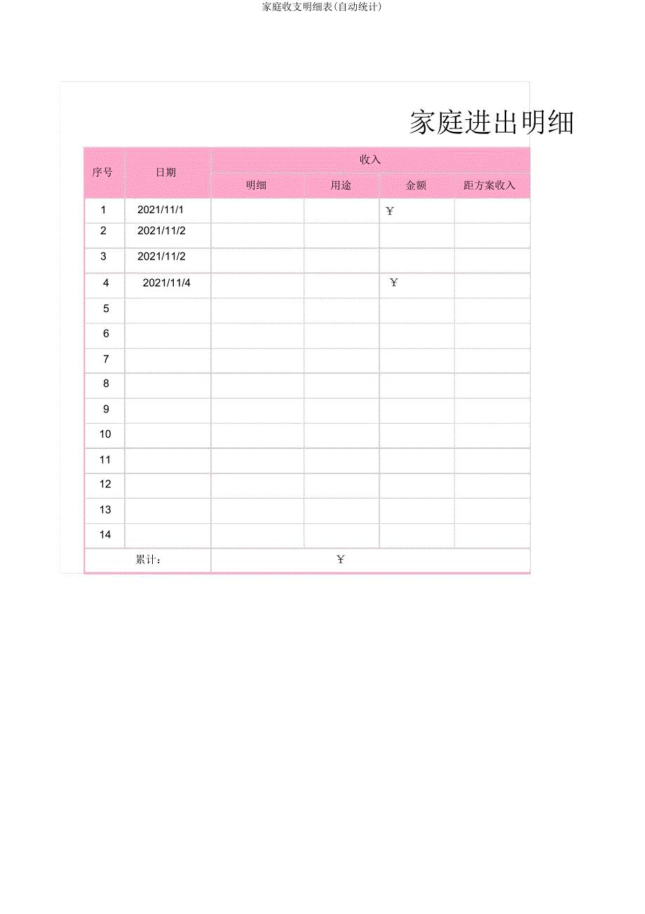 家庭收支明细表(自动统计).docx_第1页