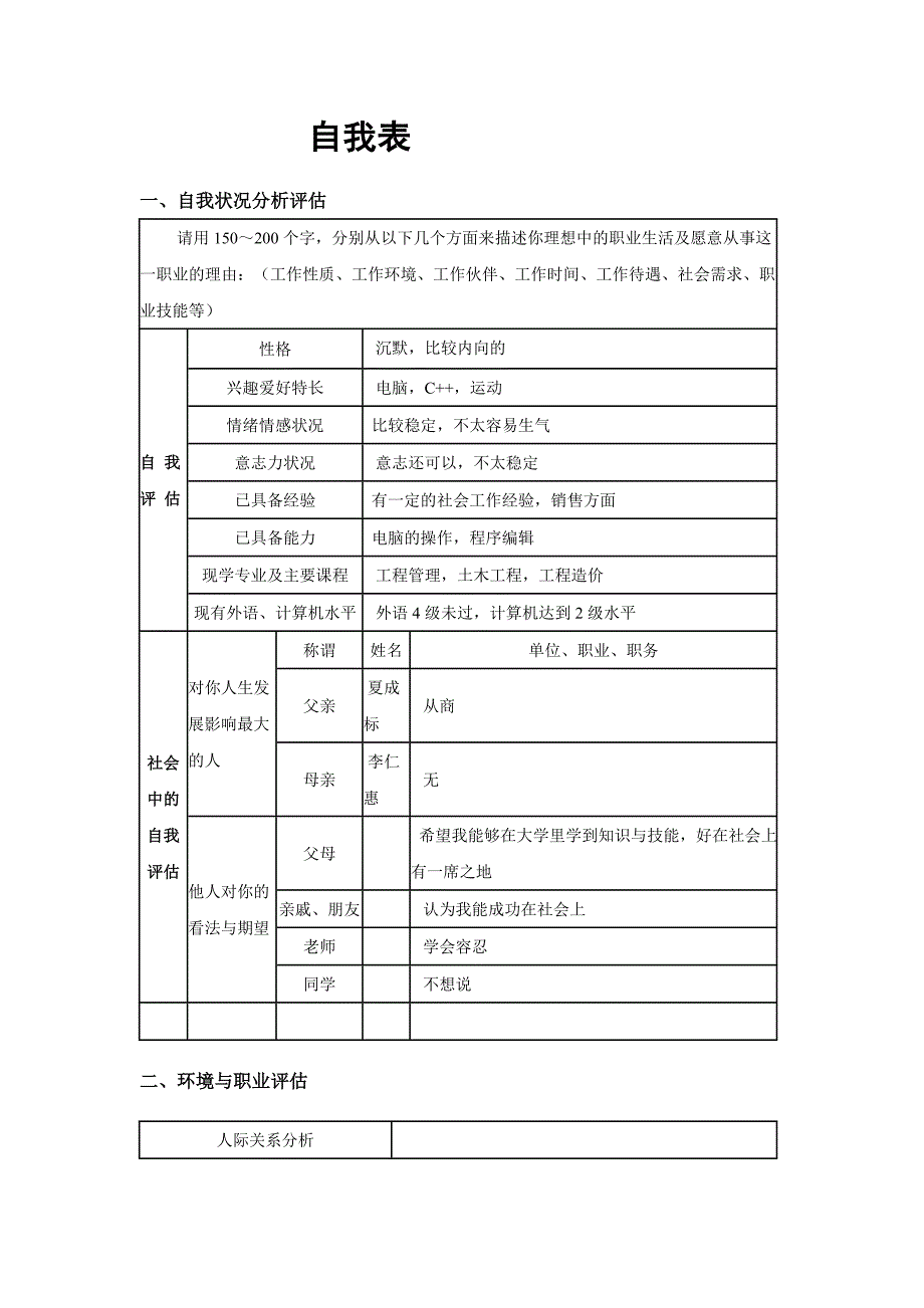 大学生职业生涯规划表格_第1页